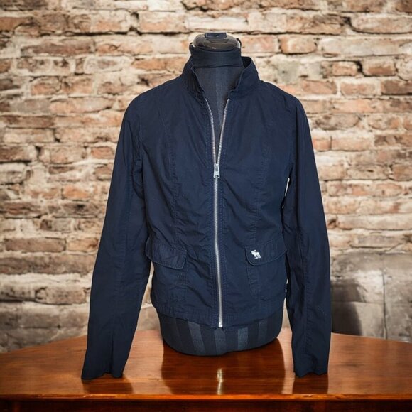 Abercrombie & Fitch Jacket Women's Small Navy Short Zipper Y2K Style - Picture 1 of 10